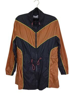 Urban Outfitters Women Medium Windbreaker Jacket Black & Brown Chevron Neon Trim